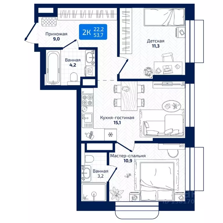 2-к кв. Самарская область, Самара ул. 8-я Радиальная, 31 (53.7 м) - Фото 1