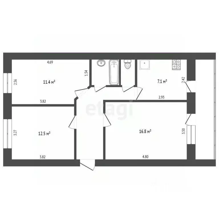 3-к кв. Белгородская область, Белгород ул. Губкина, 55 (60.0 м) - Фото 2