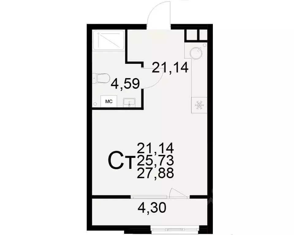 1-к кв. Рязанская область, Рязань ул. Бирюзова (25.73 м) - Фото 0