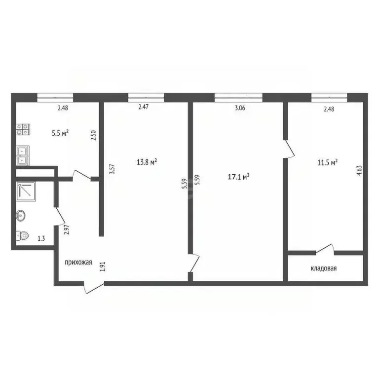 3-к кв. Псковская область, Порхов ул. Пушкина, 35 (56.0 м) - Фото 2