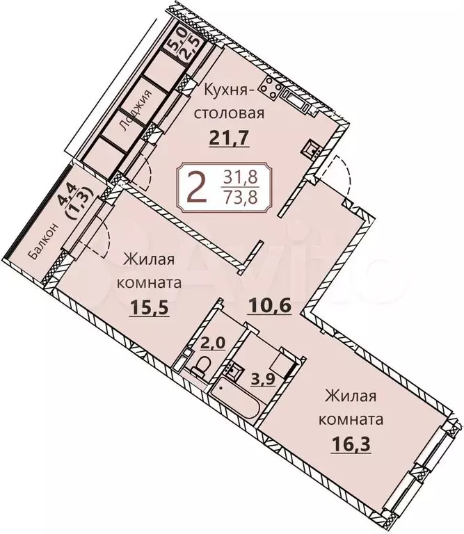 2-к. квартира, 79,4 м, 6/8 эт. - Фото 0