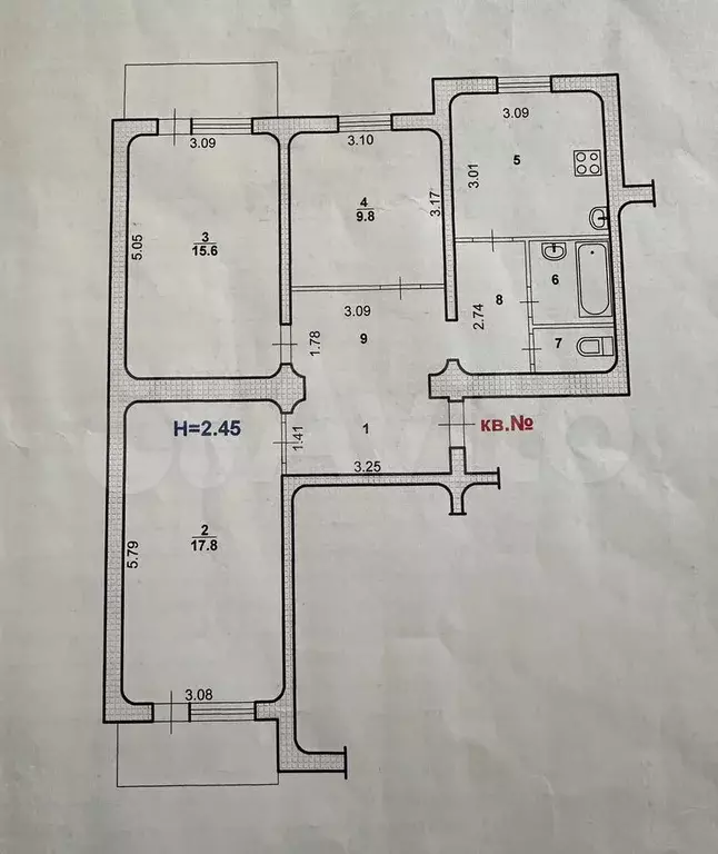 3-к. квартира, 72,3 м, 2/9 эт. - Фото 0