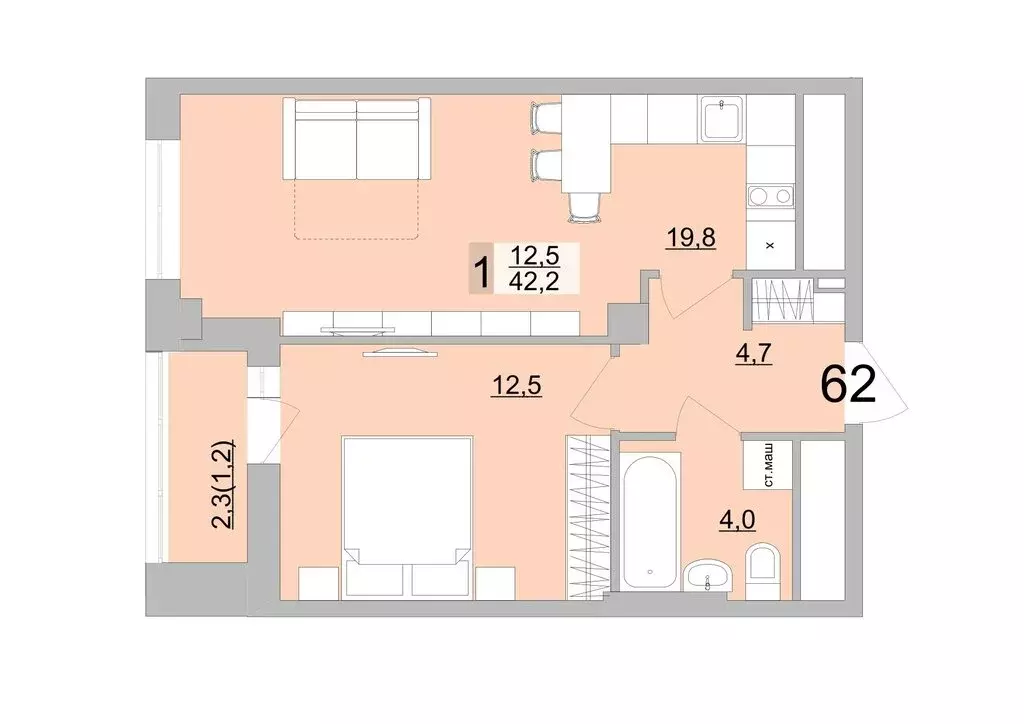1-комнатная квартира: Екатеринбург, Черкасская улица, 5к3 (42.2 м) - Фото 0