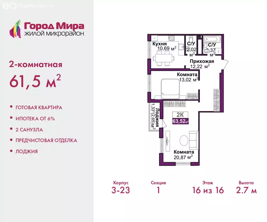 2-комнатная квартира: Симферополь, улица Батурина, 177к1 (61.5 м) - Фото 1