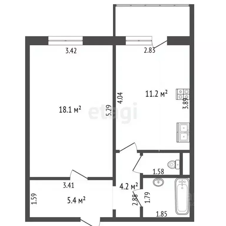 1-к кв. Московская область, Дзержинский Угрешская ул., 6 (43.6 м) - Фото 2