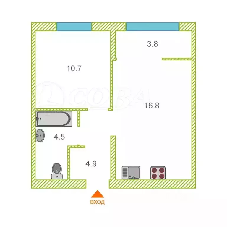 1-к кв. Тюменская область, Тюмень ул. Республики, 203 (41.0 м) - Фото 2