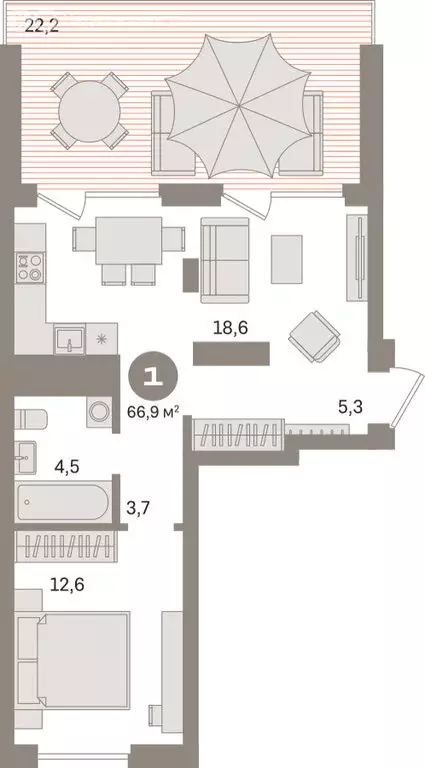 1-комнатная квартира: Екатеринбург, улица Академика Ландау, 7 (66.9 м) - Фото 1