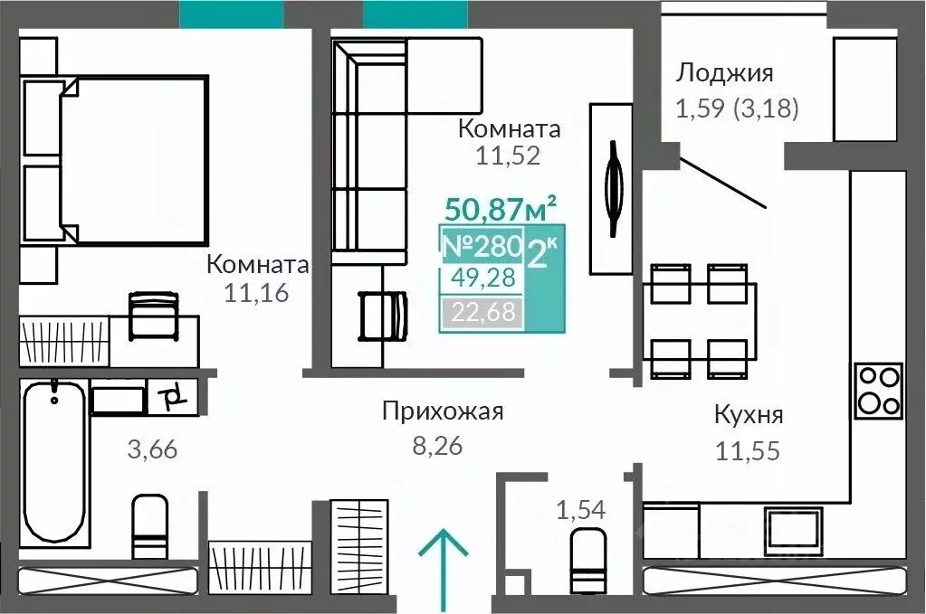 2-к кв. Крым, Симферополь Крымская роза мкр, Абрикос жилой комплекс ... - Фото 0