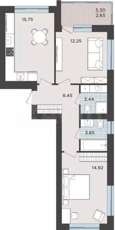 2-к. квартира, 61,3 м, 1/9 эт. - Фото 1