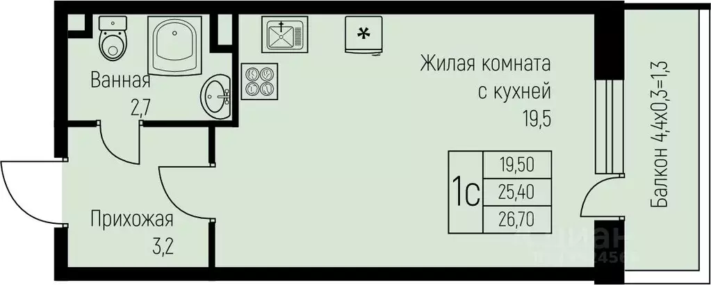 Студия Краснодарский край, Краснодар муниципальное образование, пос. ... - Фото 0