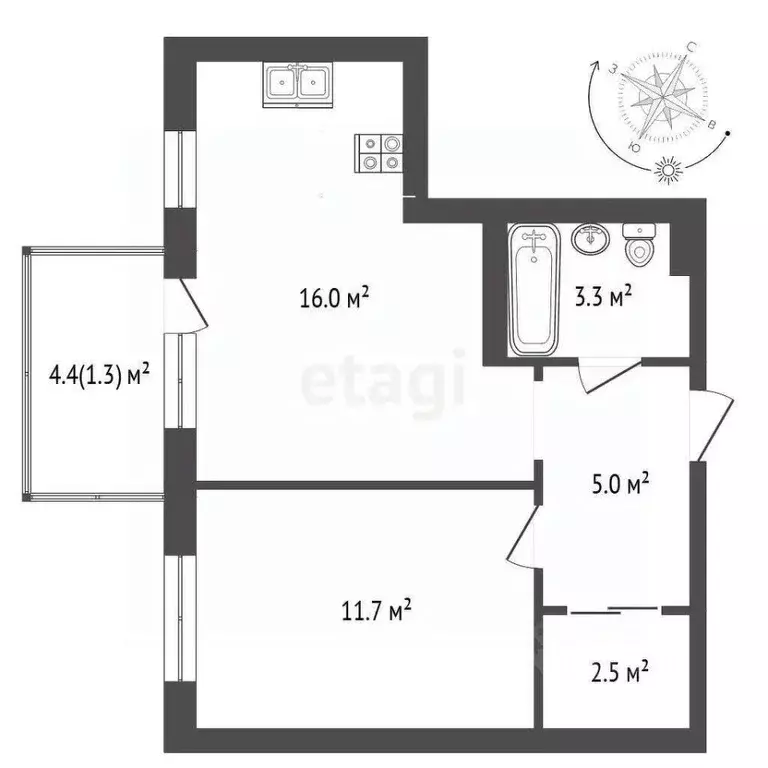 1-к кв. Пермский край, д. Кондратово ул. Парфенова, 5 (39.7 м) - Фото 2