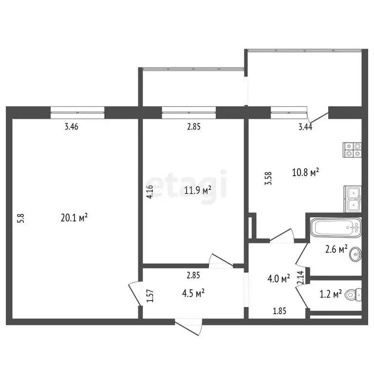 2-комнатная квартира: Якутск, улица Короленко, 7 (55.1 м) - Фото 1