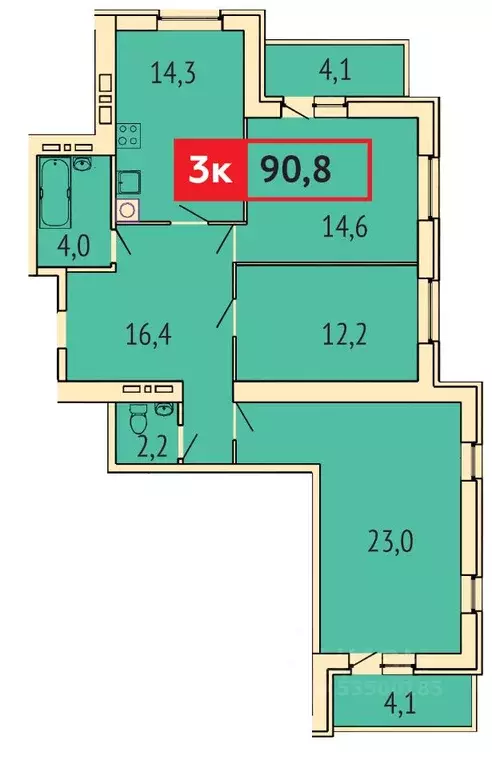3-к кв. Ивановская область, Иваново Красногвардейская ул, 22 (90.8 м) - Фото 0