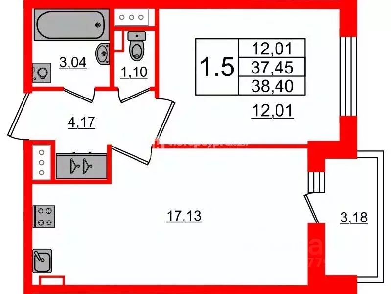 1-к кв. Санкт-Петербург 1-й Предпортовый проезд, 11 (36.4 м) - Фото 2