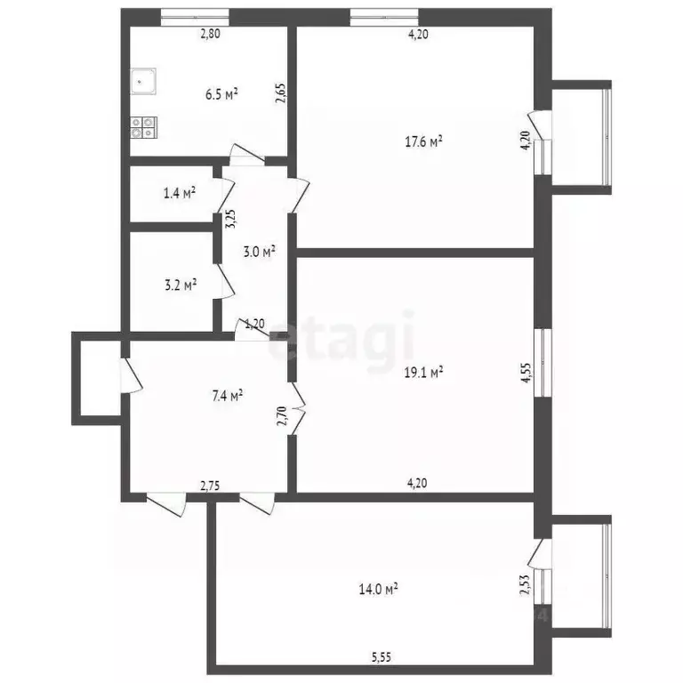 3-к кв. Брянская область, Брянск ул. Пушкина, 28 (74.0 м) - Фото 0