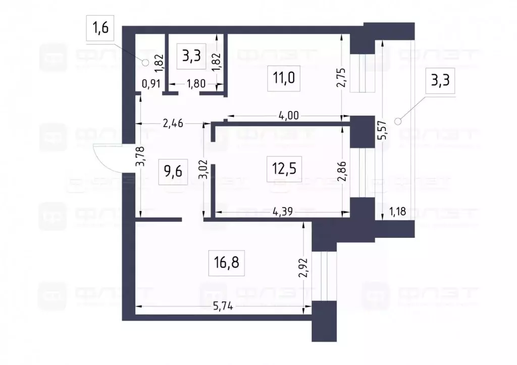 2-к кв. Татарстан, Казань ул. Академика Завойского, 17а (54.8 м) - Фото 2