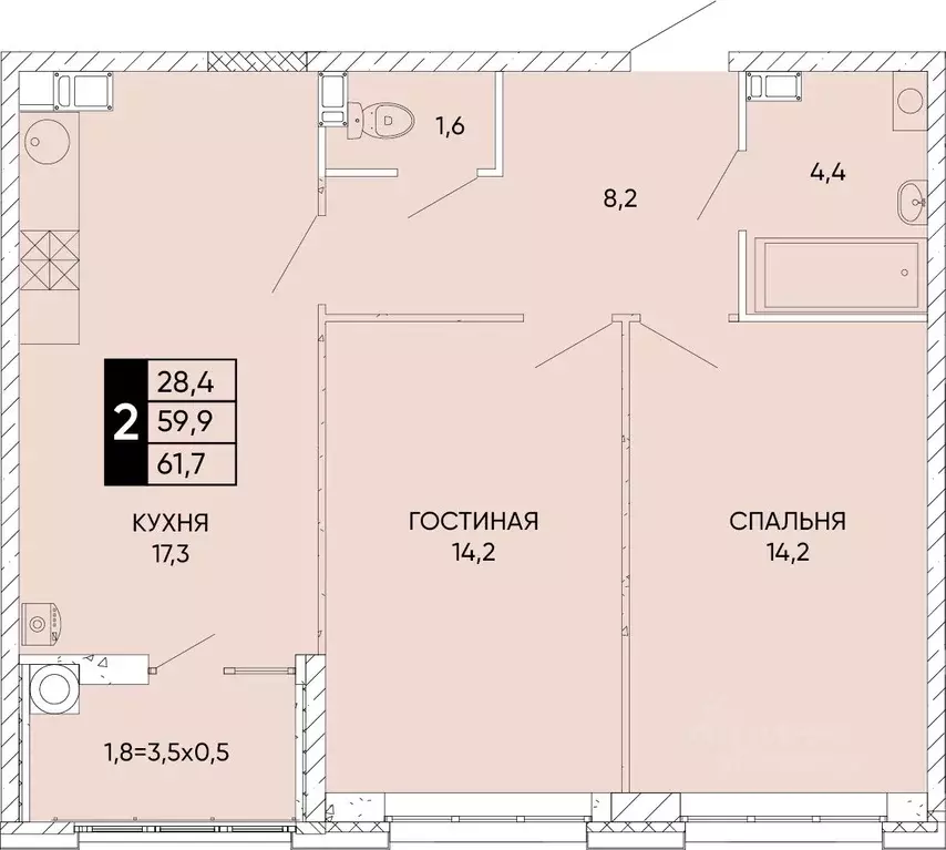 2-к кв. Ростовская область, Ростов-на-Дону Левобережье жилой комплекс ... - Фото 0