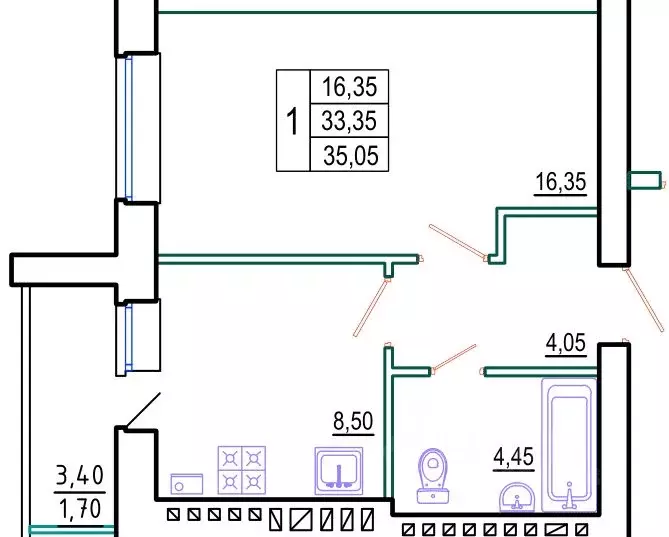 1-к кв. Ростовская область, Шахты просп. Шахтинский (35.05 м) - Фото 1