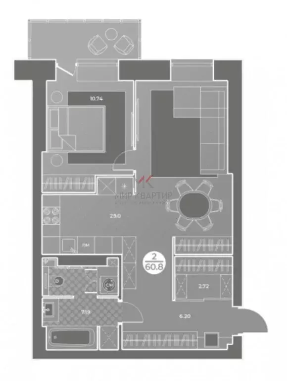 1-комнатная квартира: Абакан, улица Арбан, 22 (61.7 м) - Фото 1