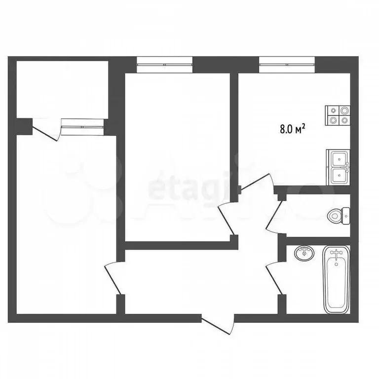 2-к. квартира, 48,8 м, 3/9 эт. - Фото 0
