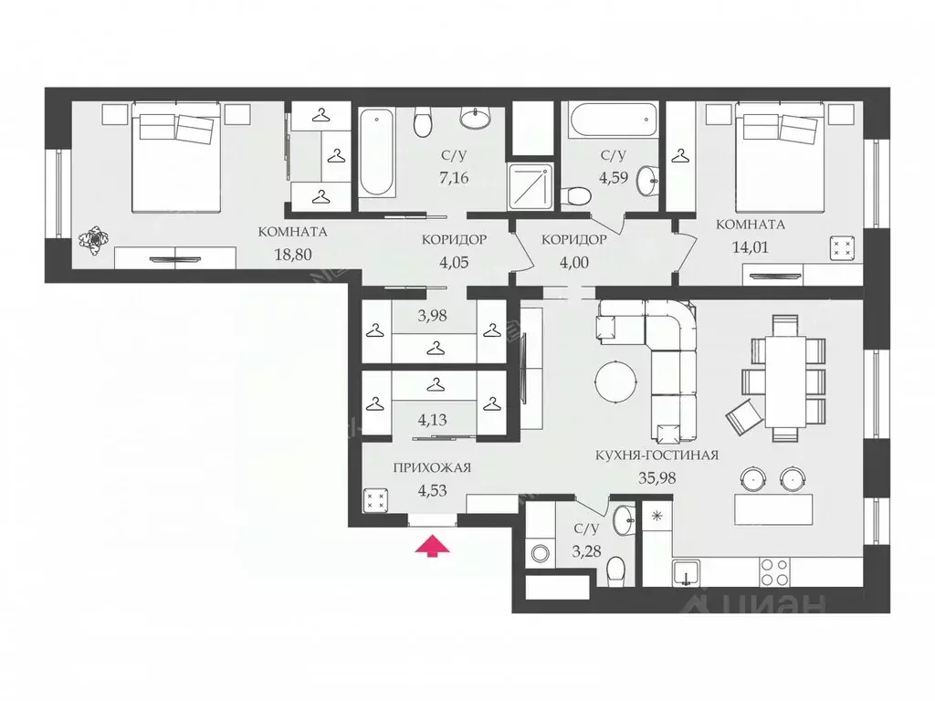 3-к кв. Санкт-Петербург Ждановская ул., 45 (109.6 м) - Фото 1