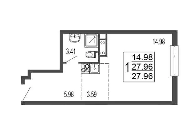 Квартира-студия: Лыткарино, 6-й микрорайон, 15Д (27.96 м) - Фото 0