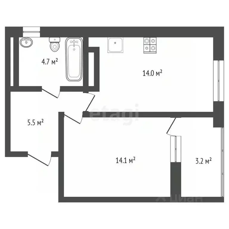 1-к кв. Тюменская область, Тюмень ул. Новоселов, 107 (39.7 м) - Фото 1