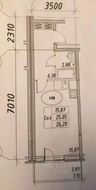 Студия Санкт-Петербург Парашютная ул., 38к1 (24.0 м) - Фото 1