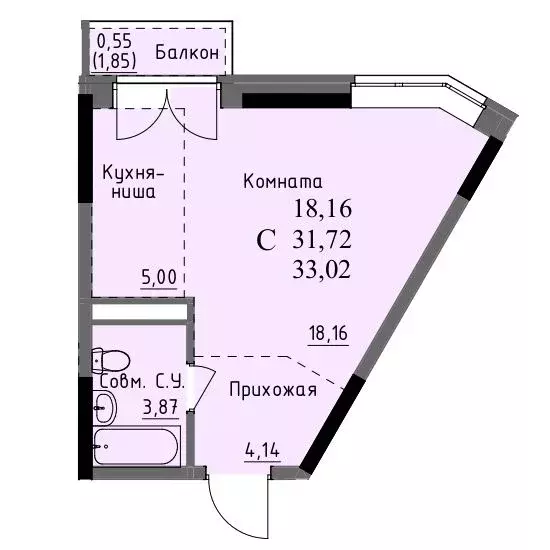 Студия Удмуртия, Ижевск ул. Ключевой Поселок, 23литА (31.72 м) - Фото 0