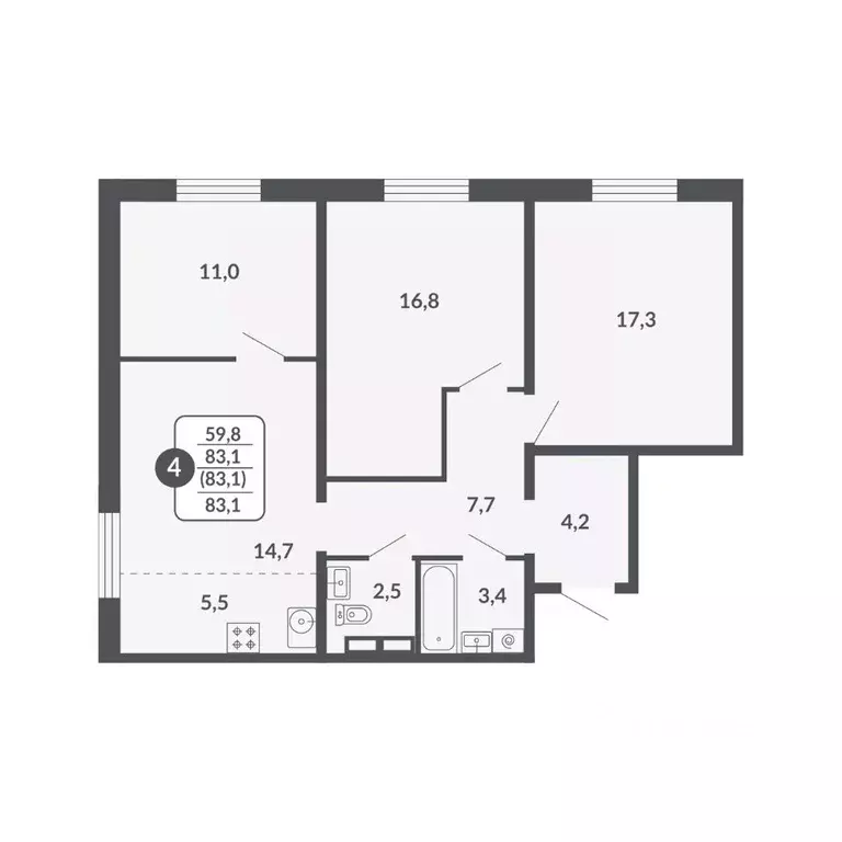 4-к кв. Кировская область, Киров Московская ул., 209 (83.1 м) - Фото 0