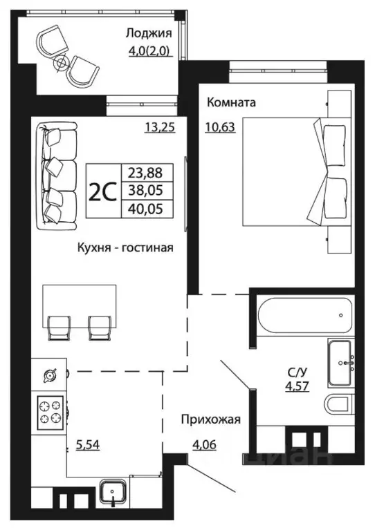 1-к кв. Ростовская область, Ростов-на-Дону ул. Текучева, 370/2 (40.62 ... - Фото 0