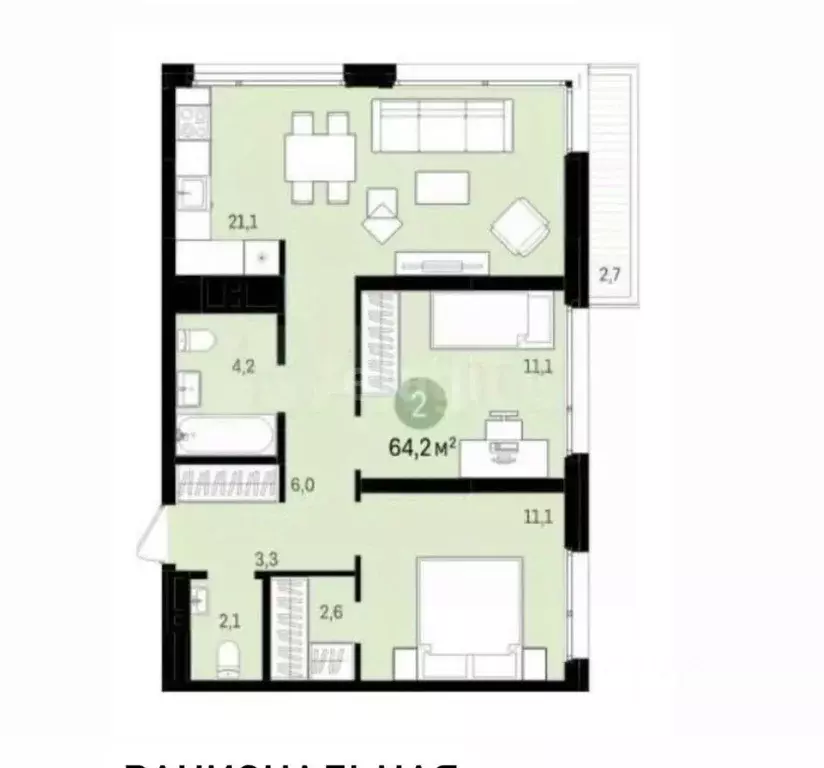 3-к кв. Новосибирская область, Новосибирск ул. Аэропорт, 88 (61.0 м) - Фото 1