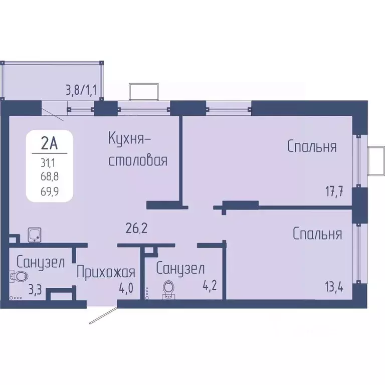 2-к кв. Красноярский край, Красноярск Свободный просп. (69.9 м) - Фото 1