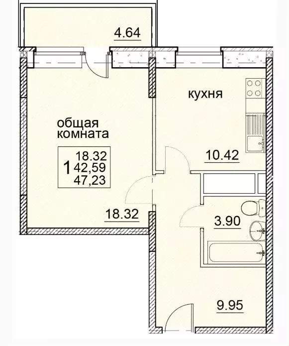 1-к кв. Московская область, Щелково пер. 1-й Советский, 14 (47.0 м) - Фото 0