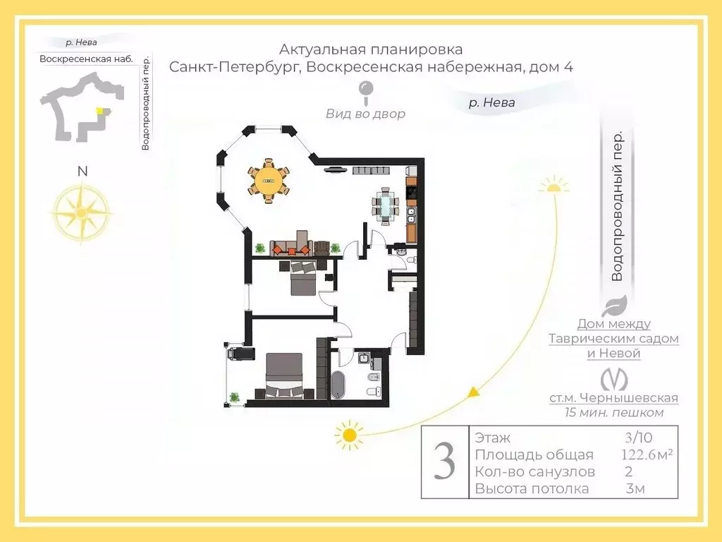 3-к кв. Санкт-Петербург наб. Воскресенская, 4 (123.0 м) - Фото 2