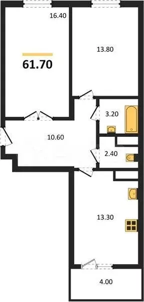 2-к. квартира, 61,7 м, 1/19 эт. - Фото 1