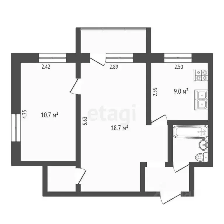 2-к кв. Тюменская область, Тюмень ул. Хохрякова, 52 (43.7 м) - Фото 2