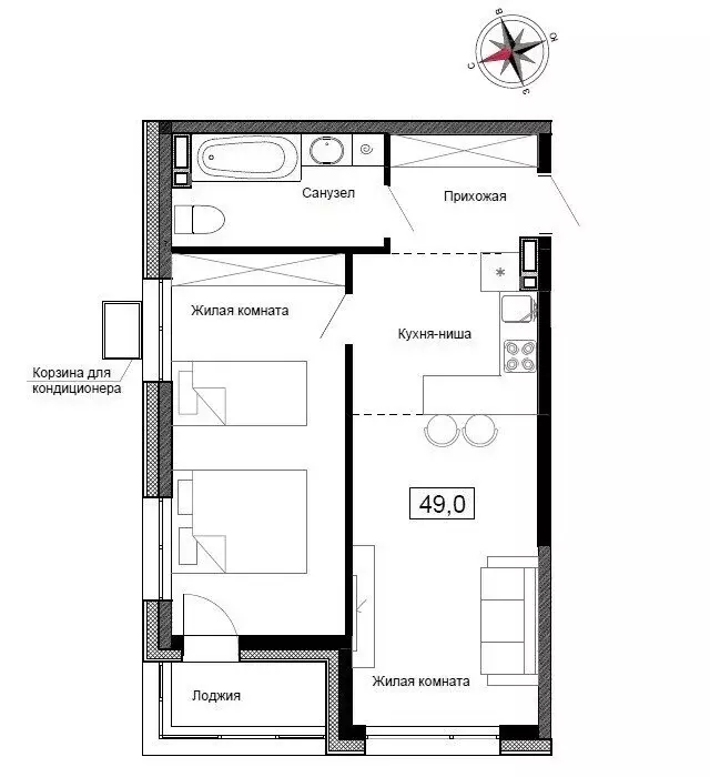 Квартира-студия: Новый, улица Ленина, 6с2 (49 м) - Фото 1