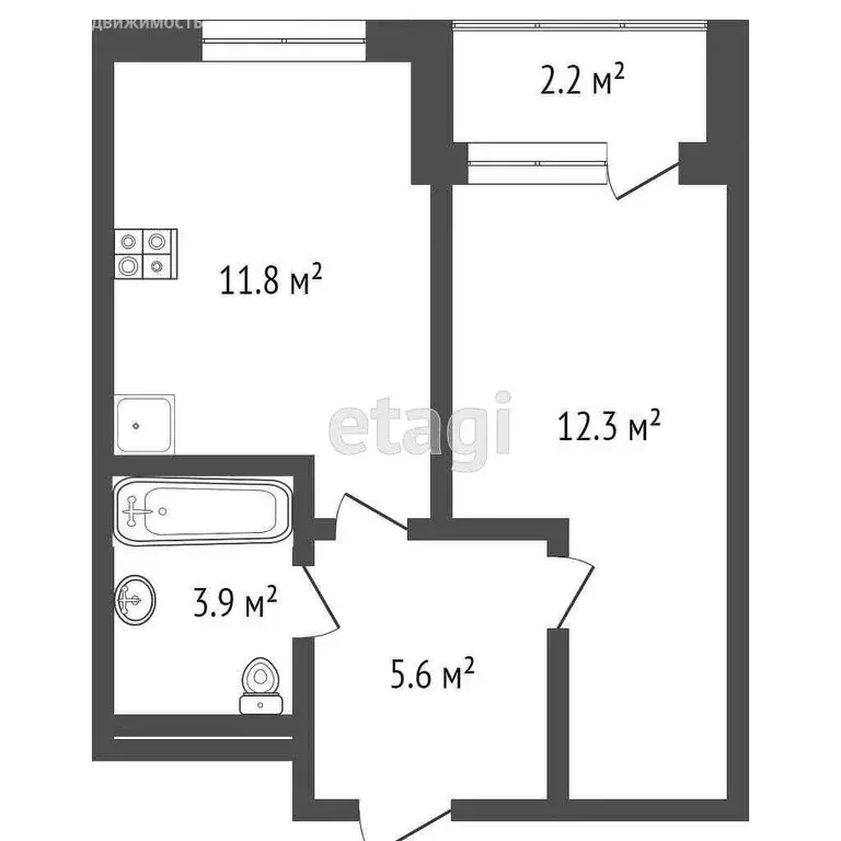 1-комнатная квартира: Тюмень, Полевая улица, 117к7 (33.9 м) - Фото 1