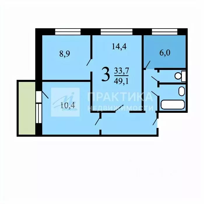 3-к кв. Москва Ташкентский пер., 1 (49.0 м) - Фото 2