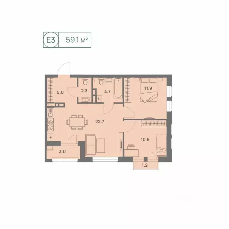 3-к кв. Пермский край, Пермь Трамвайная ул., 27 (59.1 м) - Фото 1