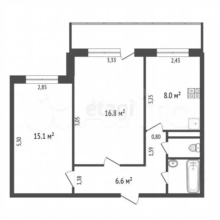2-к. квартира, 51 м, 9/9 эт. - Фото 0