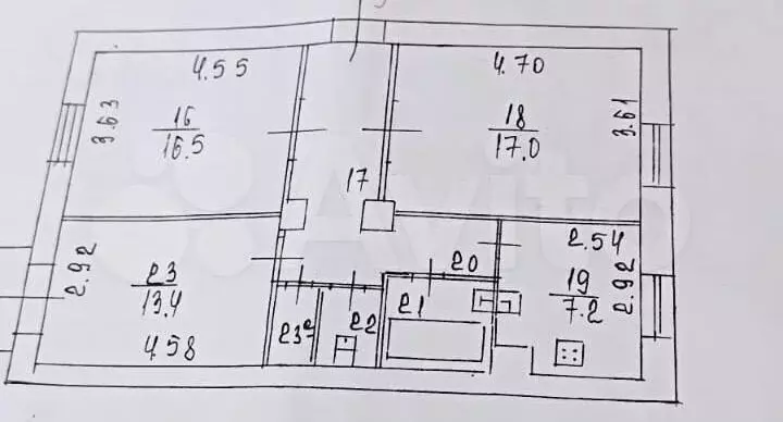 3-к. квартира, 70,5 м, 2/4 эт. - Фото 0