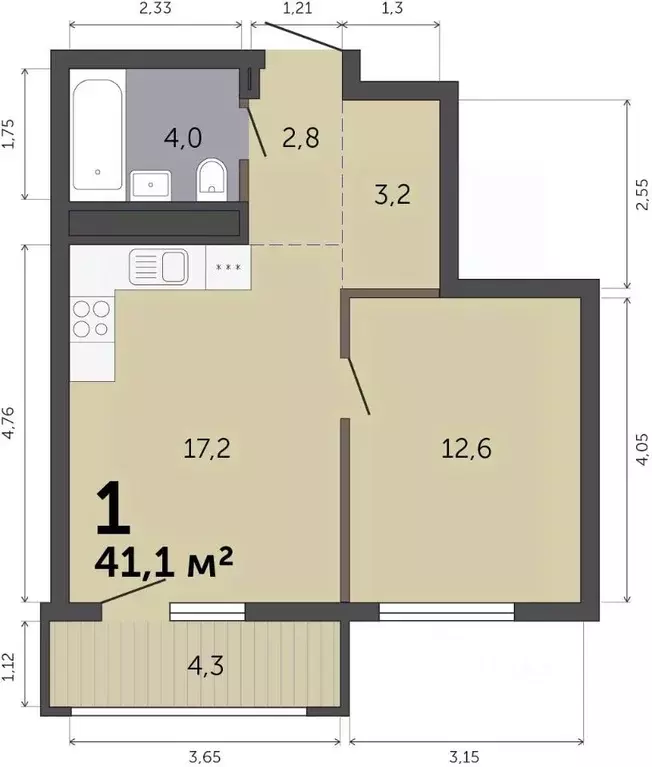 1-к кв. Свердловская область, Екатеринбург Малевич жилой комплекс ... - Фото 1