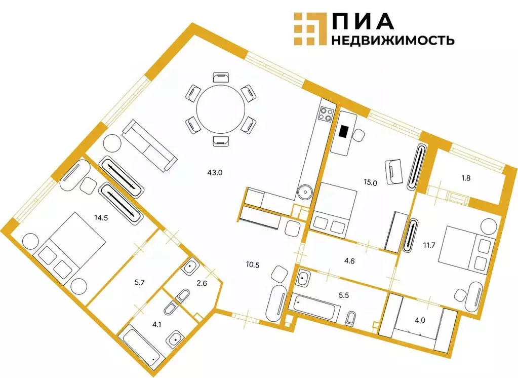 3-к кв. Санкт-Петербург Миргородская ул., 1 (121.3 м) - Фото 2