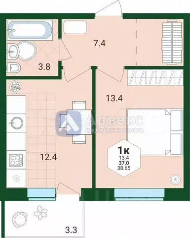 1-к кв. Тюменская область, Тюмень ул. Тальниковая, 9 (36.3 м) - Фото 1