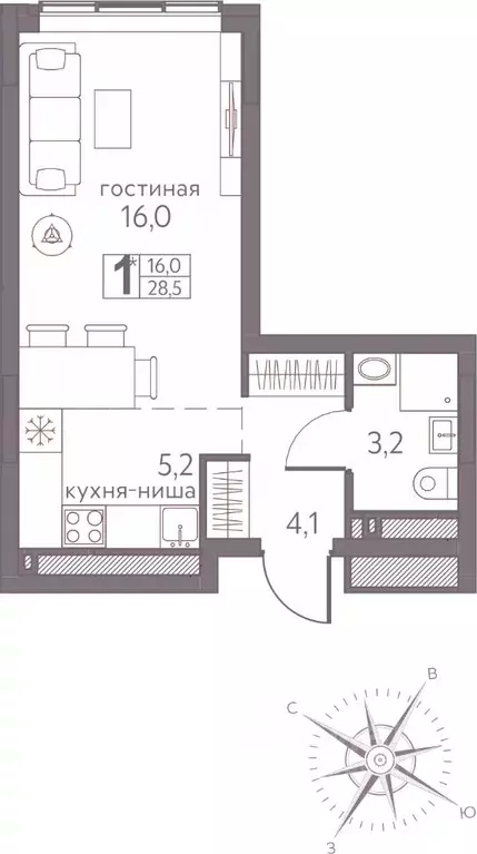 Студия Пермский край, Пермь ул. Серебристая, 3А (28.5 м) - Фото 1