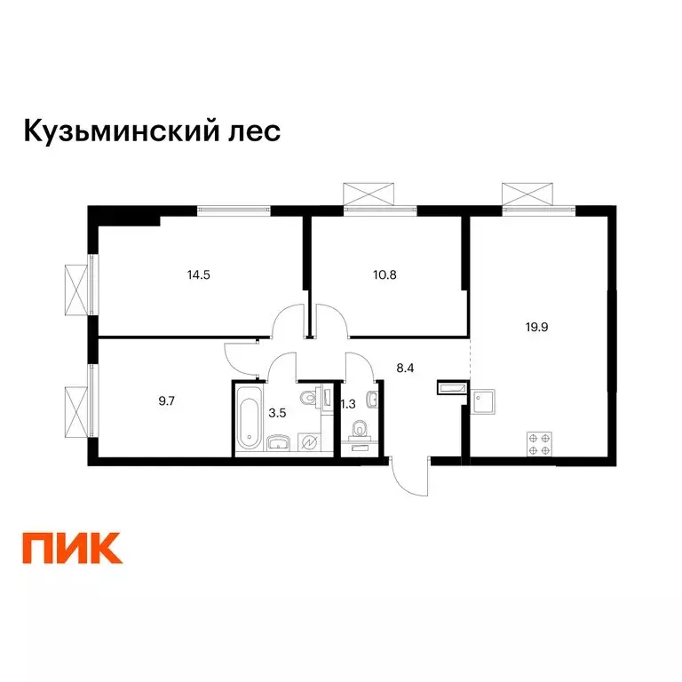 3-комнатная квартира: Котельники, микрорайон Белая Дача, 29 (68.1 м) - Фото 1