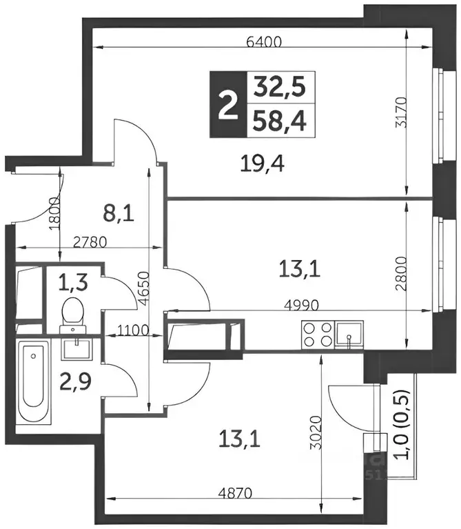 2-к кв. Москва ул. Красная Сосна, 3А (60.0 м) - Фото 1