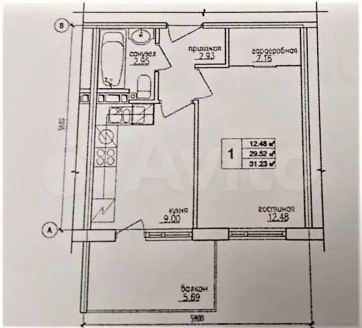 1-к. квартира, 29,8 м, 4/5 эт. - Фото 0